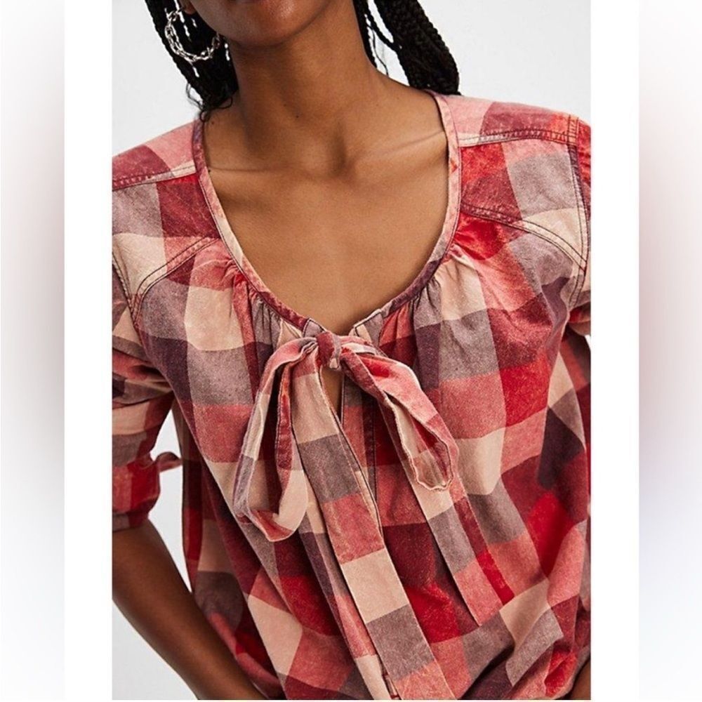 We the Free Free People Big Bow Plaid Pullover size XS New